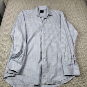 David Donahue Shirt Mens 16 34/35 Blue Check Classic Fit Dress Long Sleeve‎